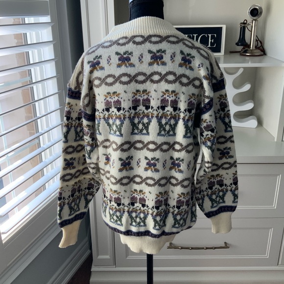 Vintage 80’S CLARISSA BELLINI Wool Ivory Knit Patterned Sweater Women’s SZ Small - Picture 5 of 16